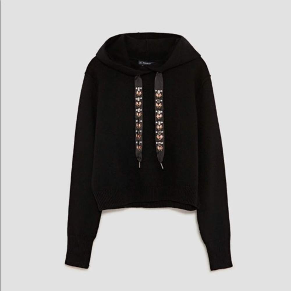 Zara Jeweled Cropped Hoodie - Knit SZ SM